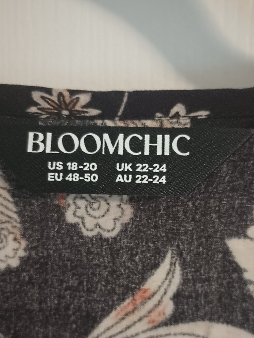BloomChic Black Floral Midi Dress with Tan and Cream Accents - Picture 2 of 6